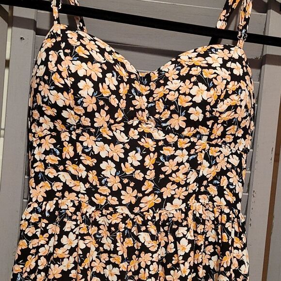 New Look Black, White, and Pink Floral Mini Dress- Size L - Picture 2 of 7